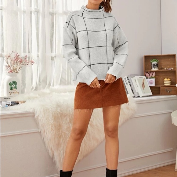 SHEIN Drop Shoulder Mock-Neck Grid Sweater - Picture 2 of 11